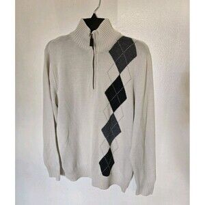 Vintage Oscar De La Renta Ivory 100% Cotton 1/4 Zip Pull Over Sweater Size Small